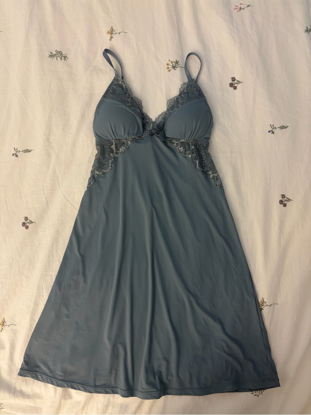 La Vie En Rose Slate-Blue Lace Trim Chemise